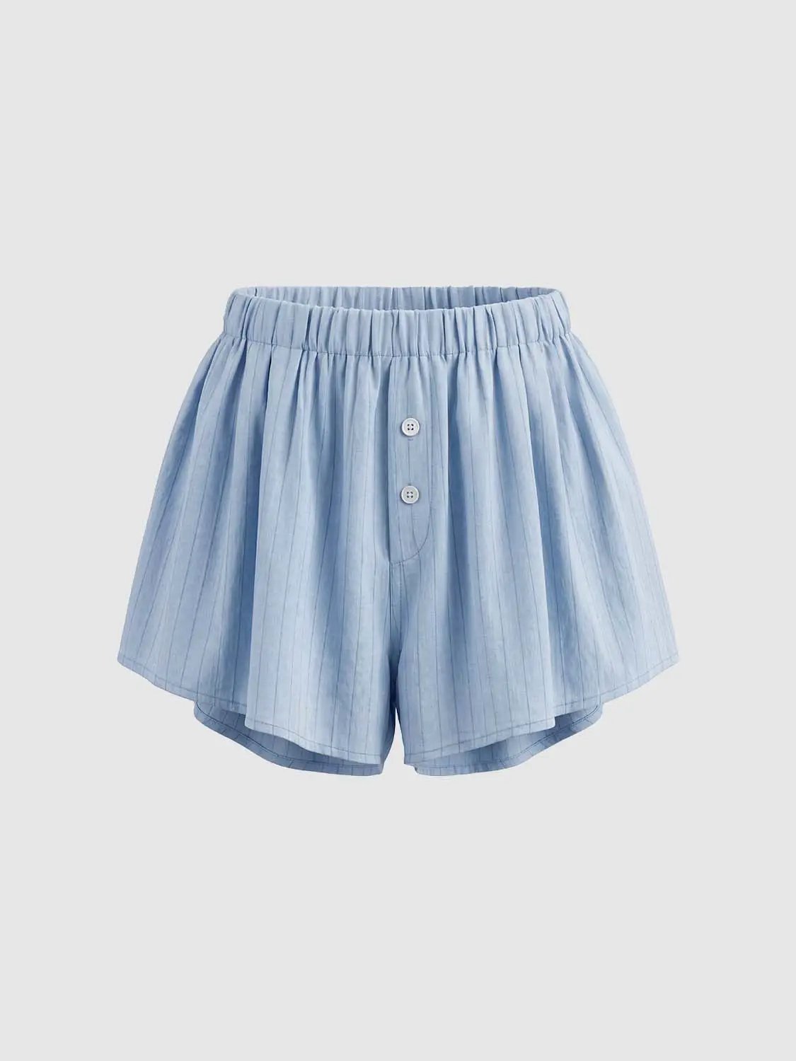 Elastic Waist Vertical Stripe Button Decor Loose Shorts