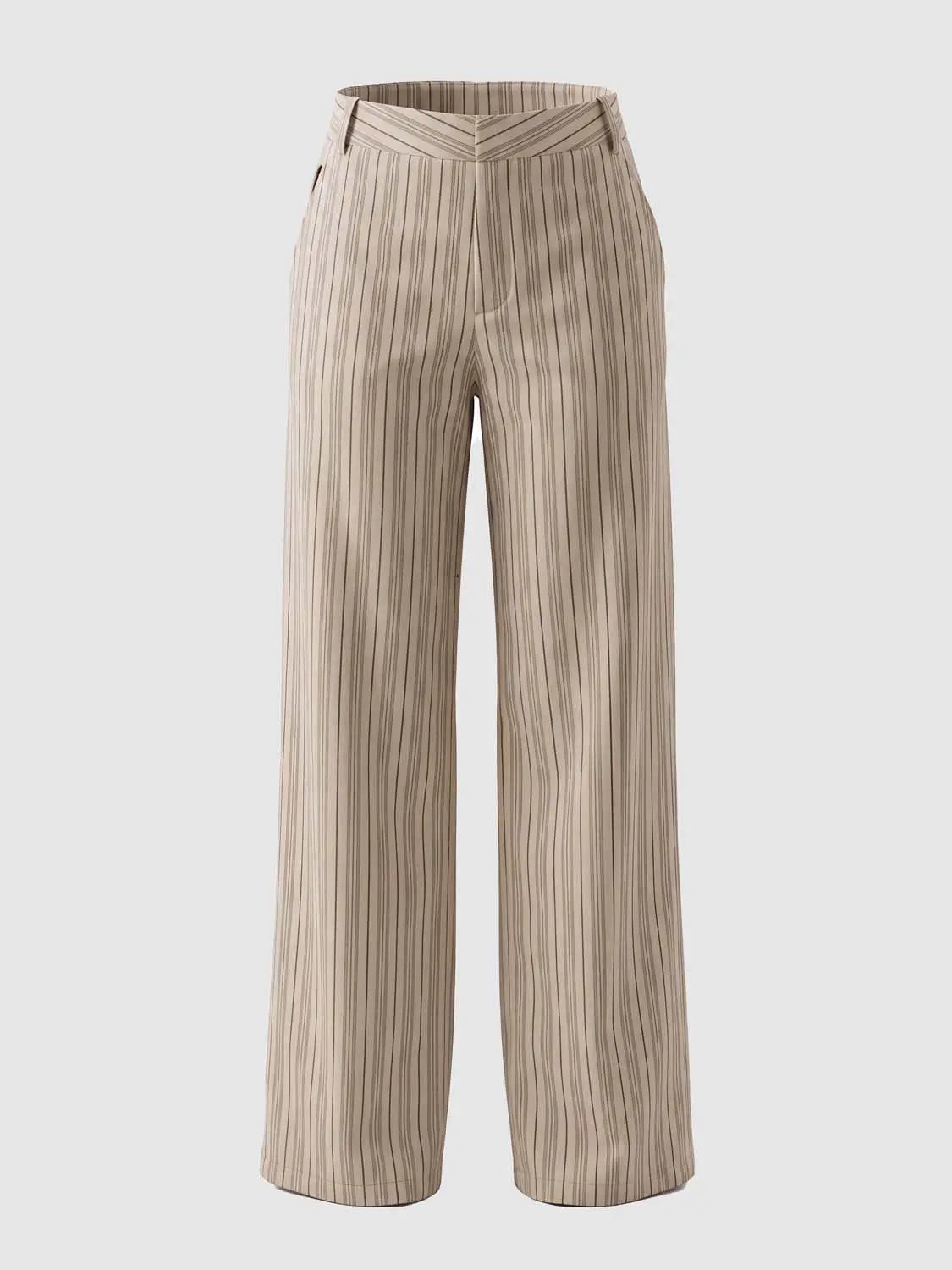 Textured Striped Beige Wide-leg Cotton Pants
