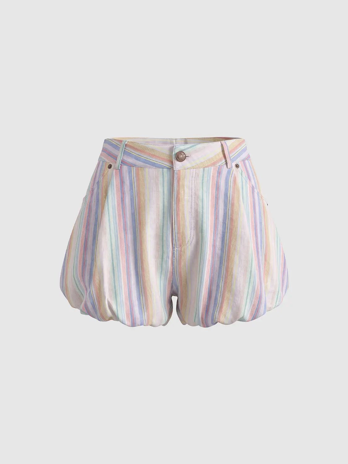 Pastel Striped Bubble With Front Zipper Shorts