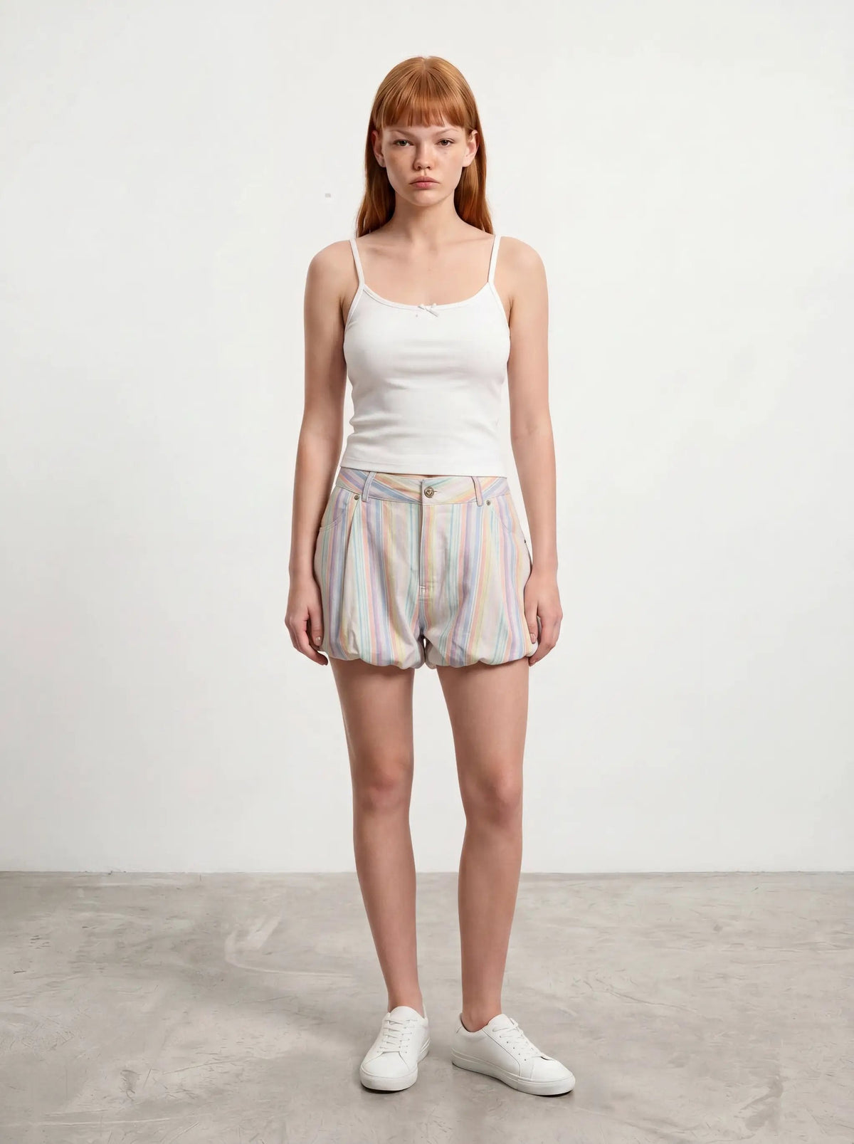 Pastel Striped Bubble With Front Zipper Shorts