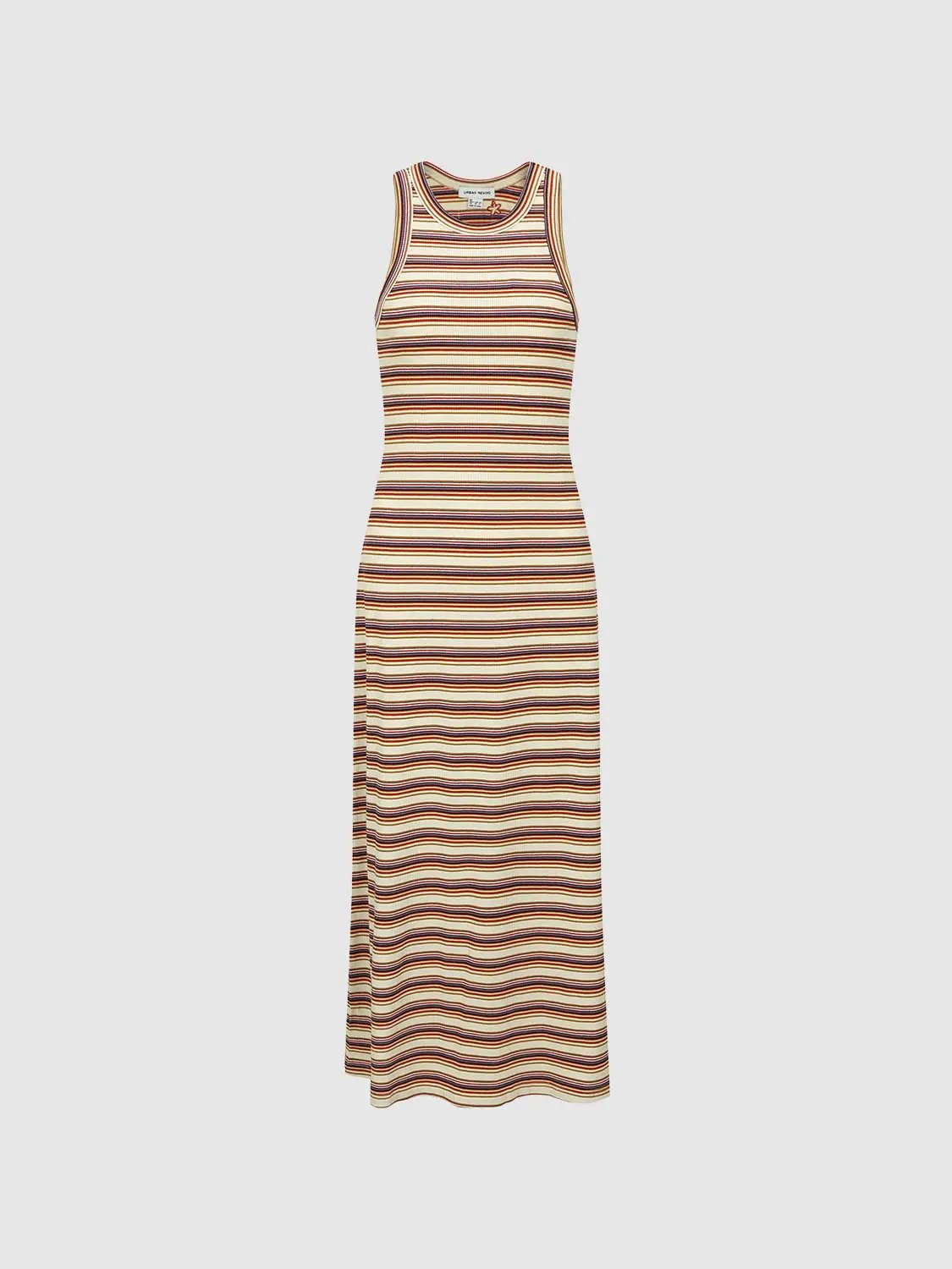 Round Neck Striped Cotton Sleeveless Loose A-Line Midi Dress