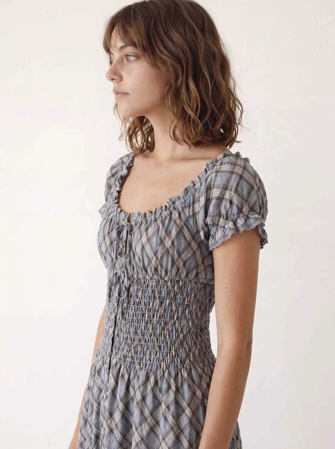 Ruffle Tie Square Neck Cotton Dress