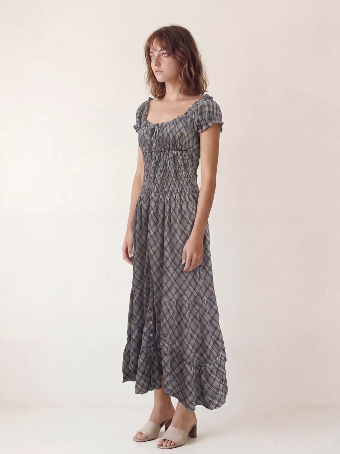 Ruffle Tie Square Neck Cotton Dress