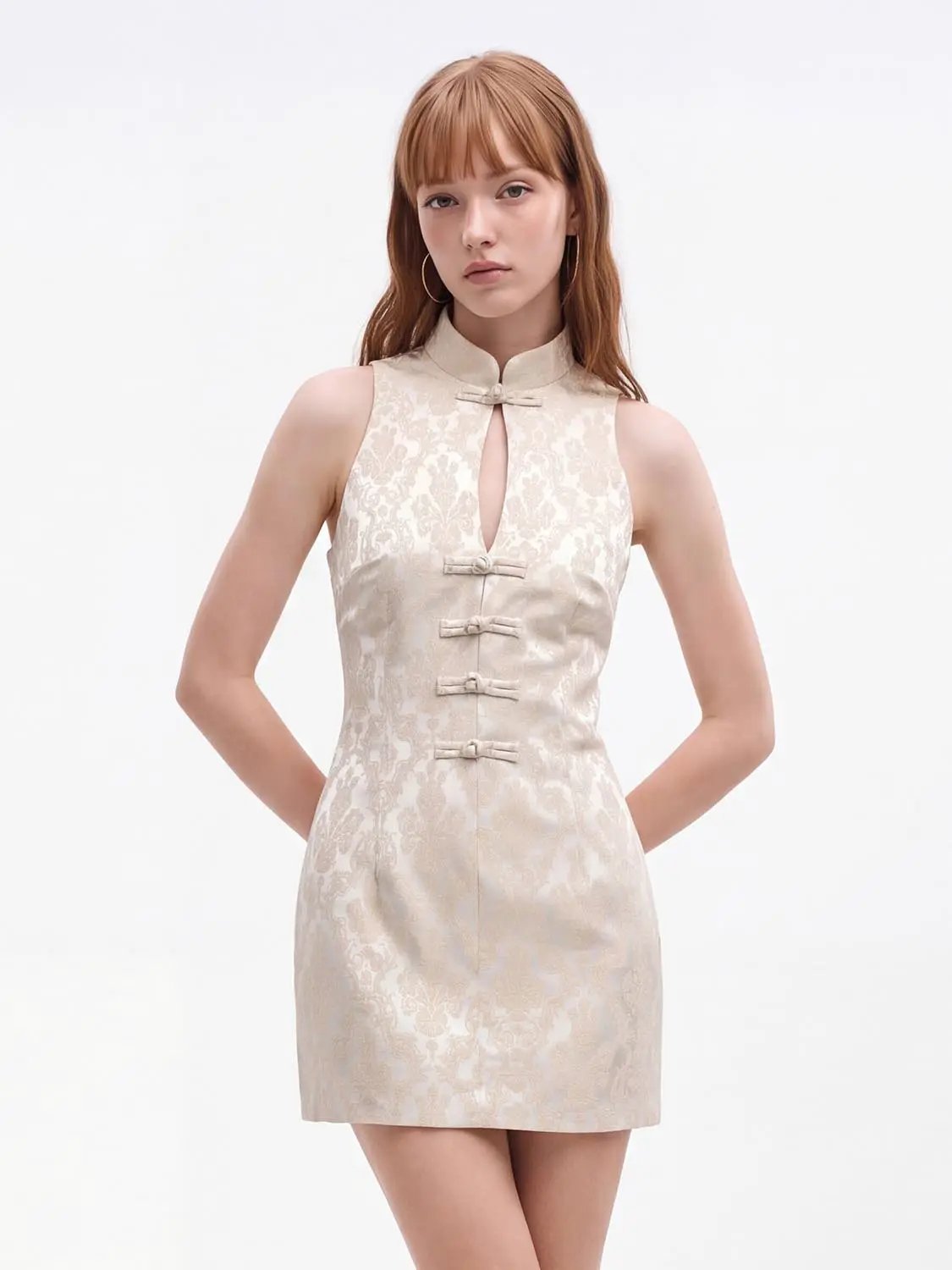 Floral Fitted Sleeveless Keyhole Mini Dress