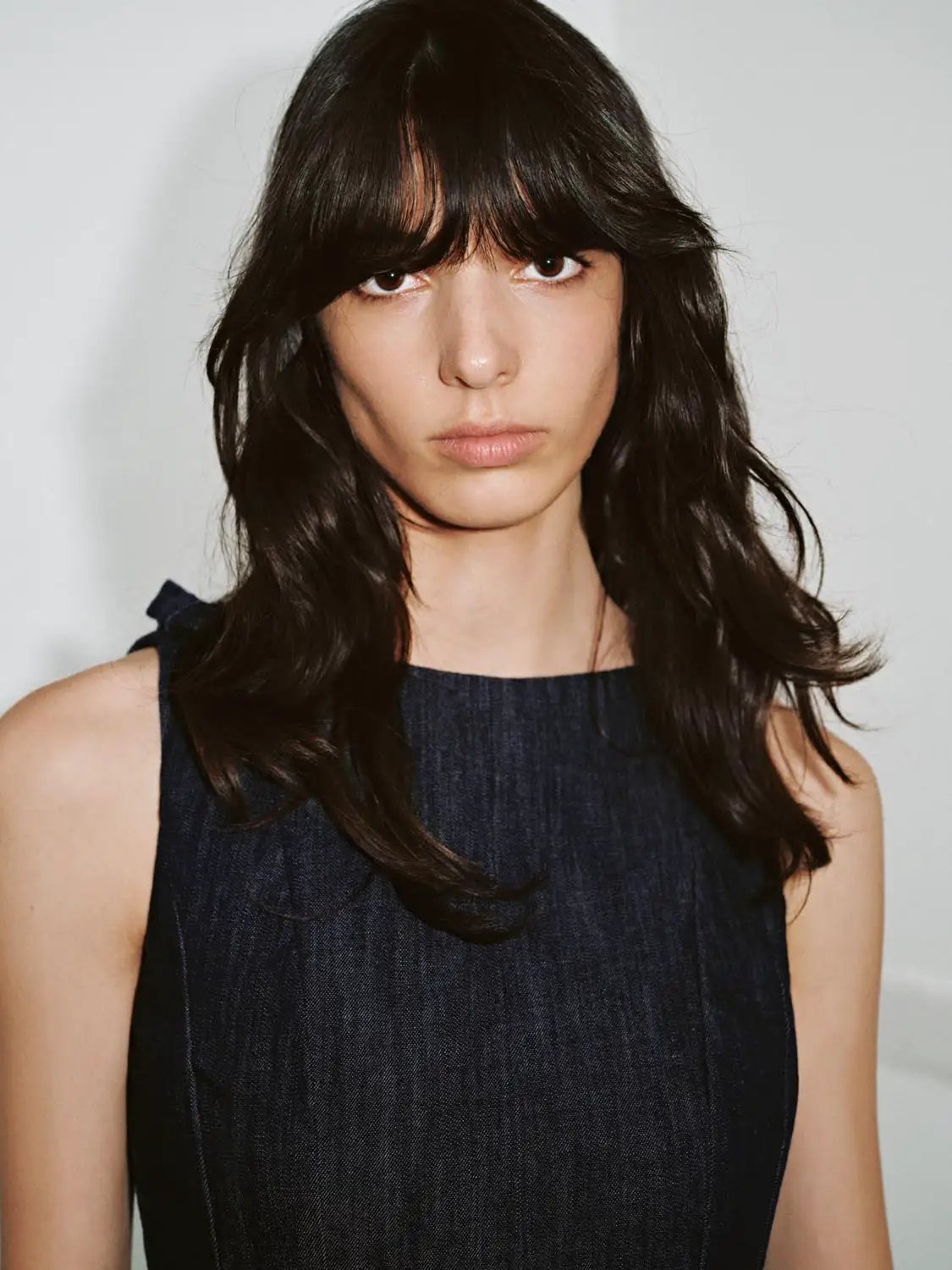 Round Neck Sleeveless A Line Mini Cotton Denim Dress