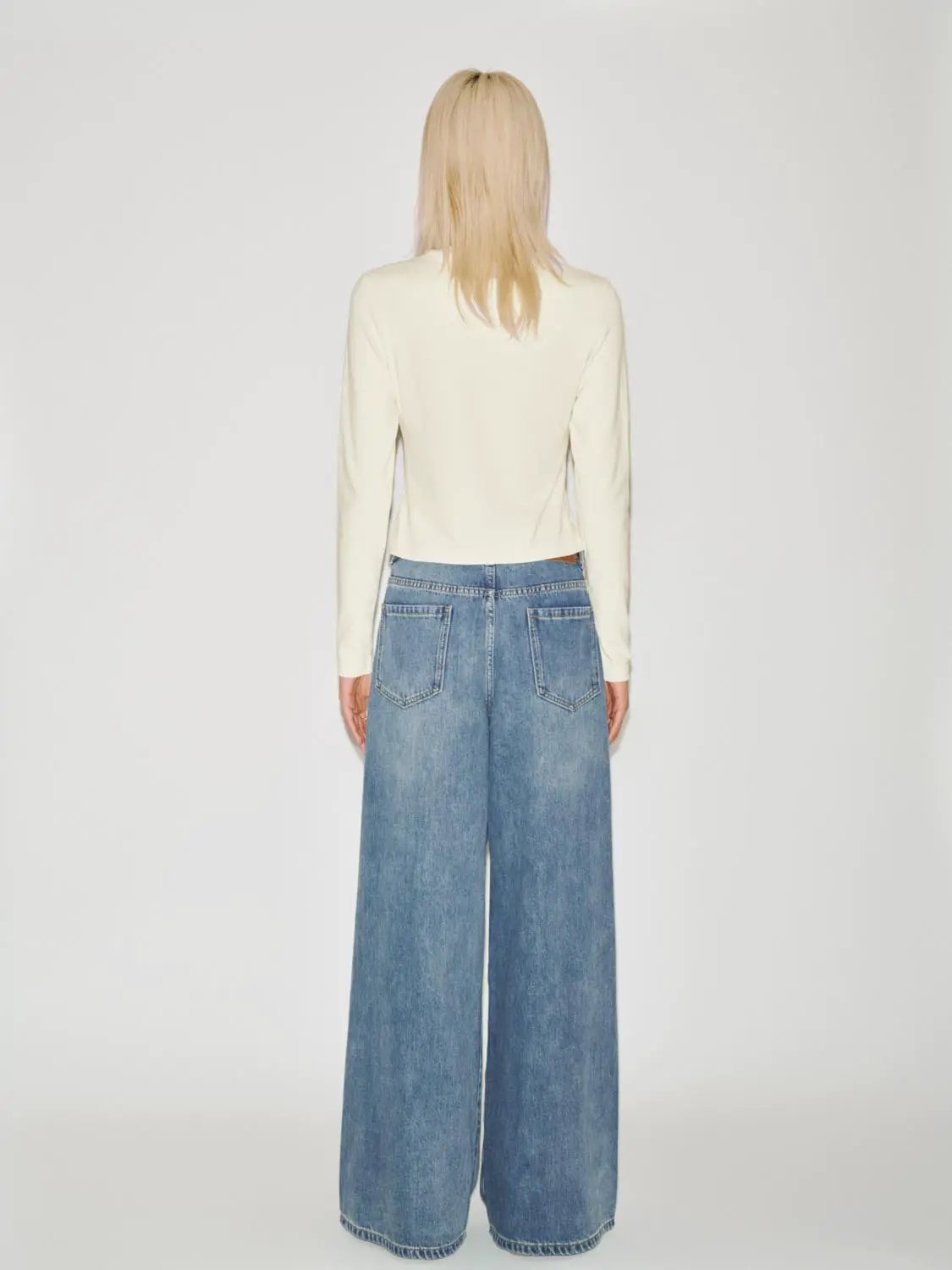 Side Embroidery Detail High Waist Wide Leg Denim Jeans