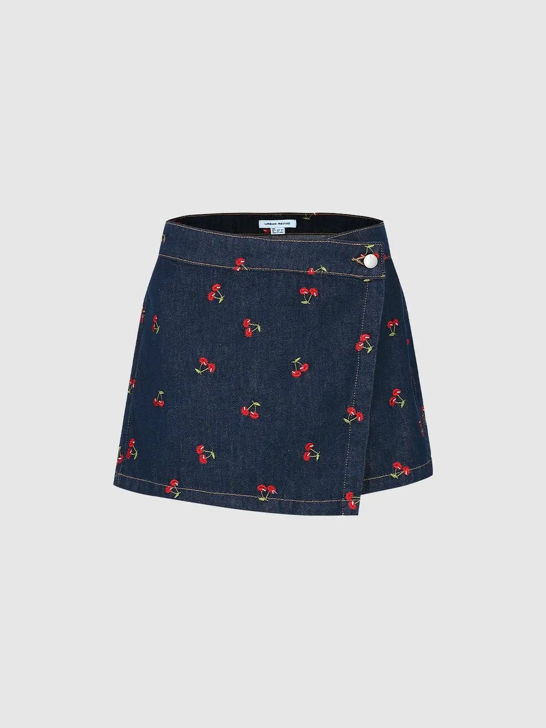 Embroidered Cherry Pattern Cotton High Waist Skort