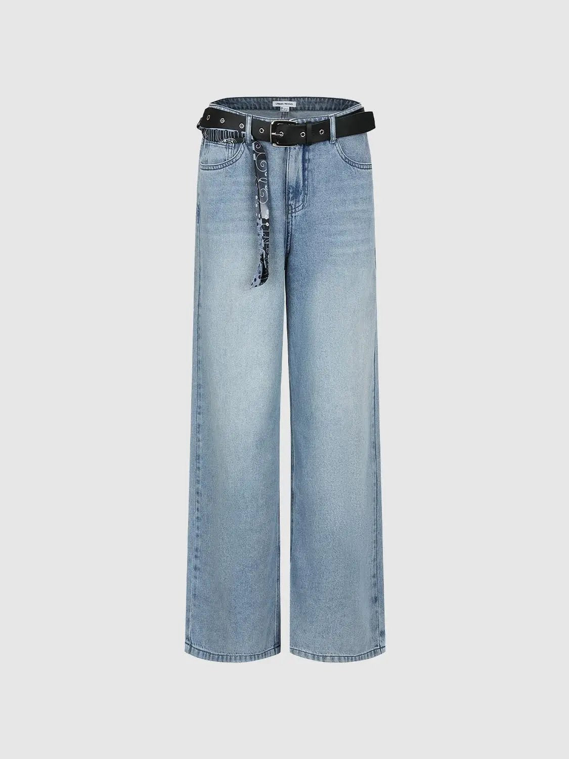 Wide-leg With Decorative Patch Detail Cotton Jeans