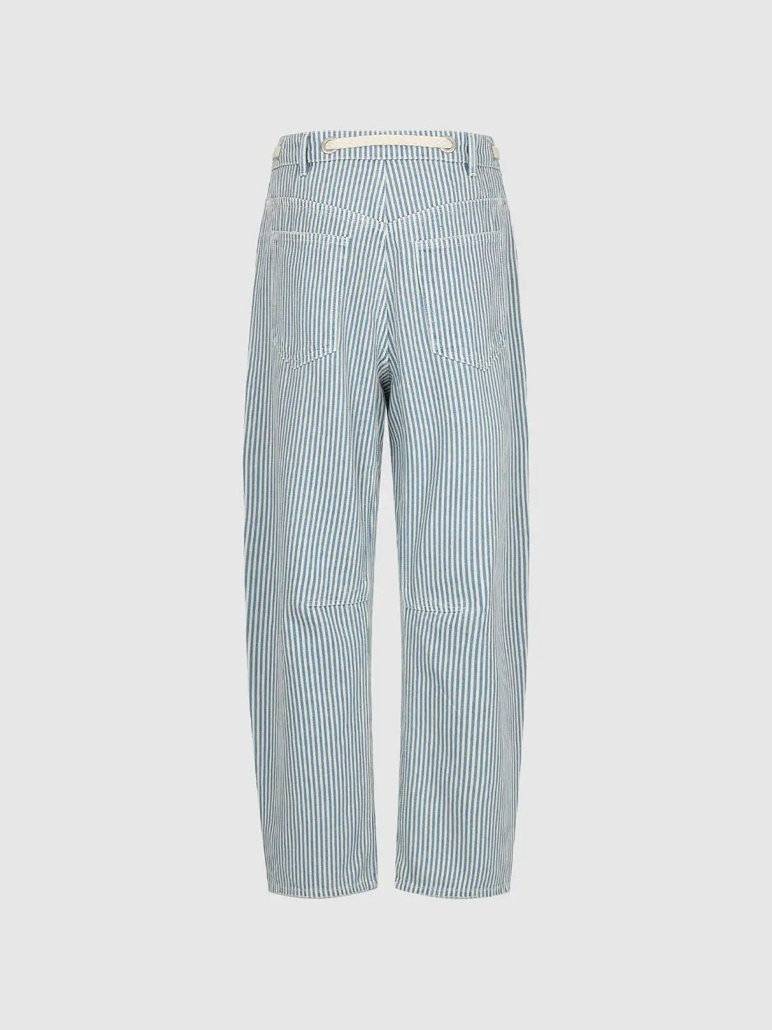 Striped Cotton Drawstring Waist Crochet Patch Pants