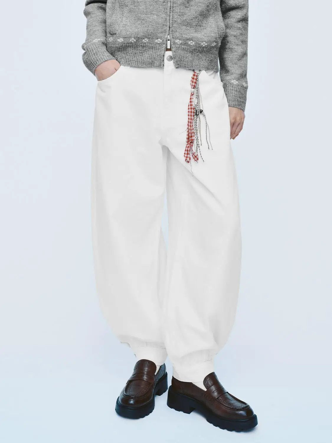 Low-rise Checked Tassel Cotton Blend Wide-leg Pants