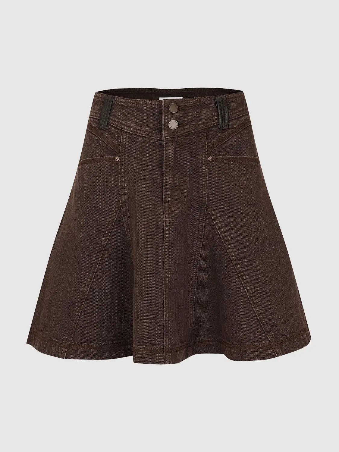 Panelled Button Front High-waisted Mini Cotton Skirt