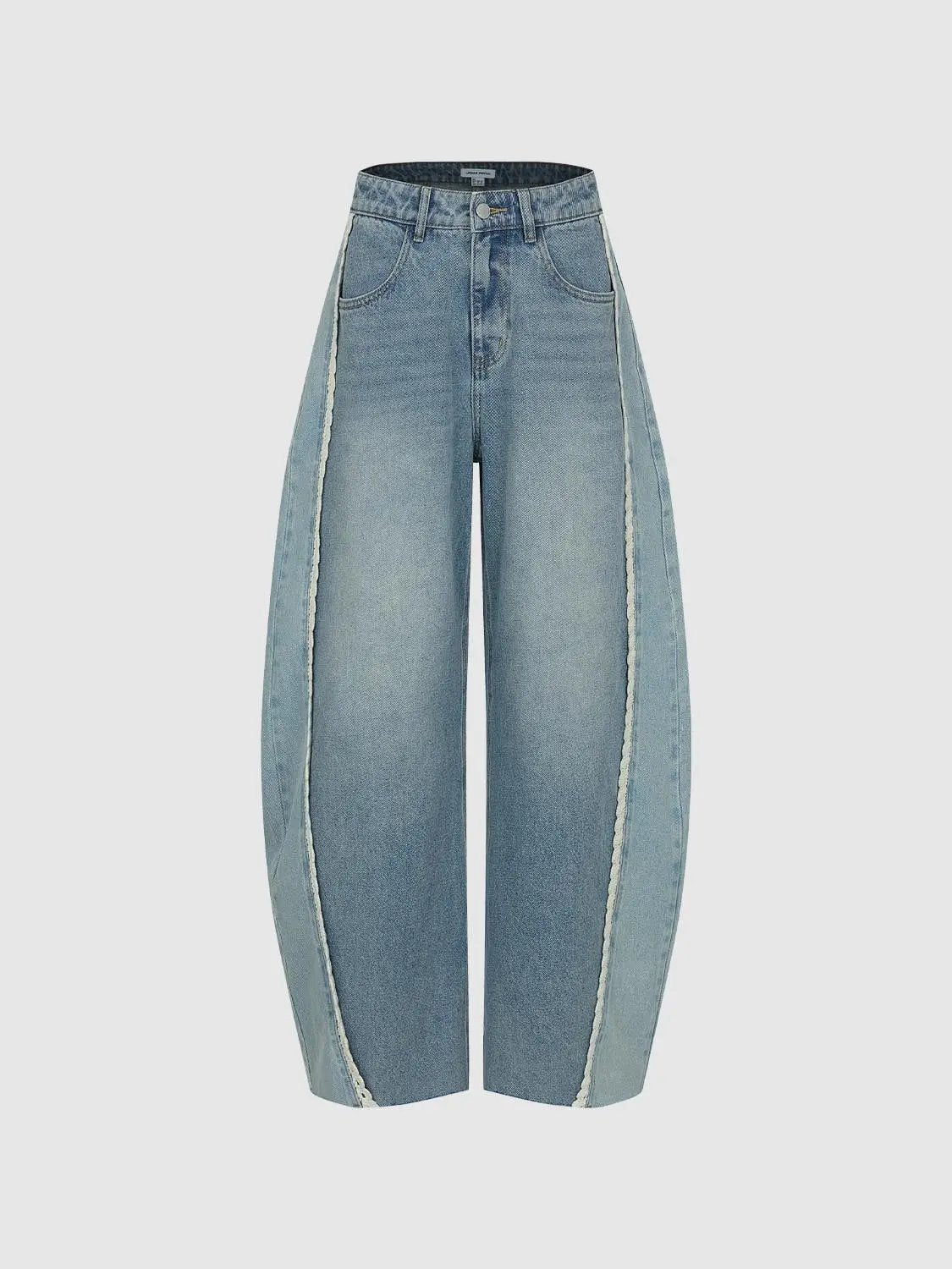 Light Wash Low-rise Panelled Wide-leg Cotton Jeans