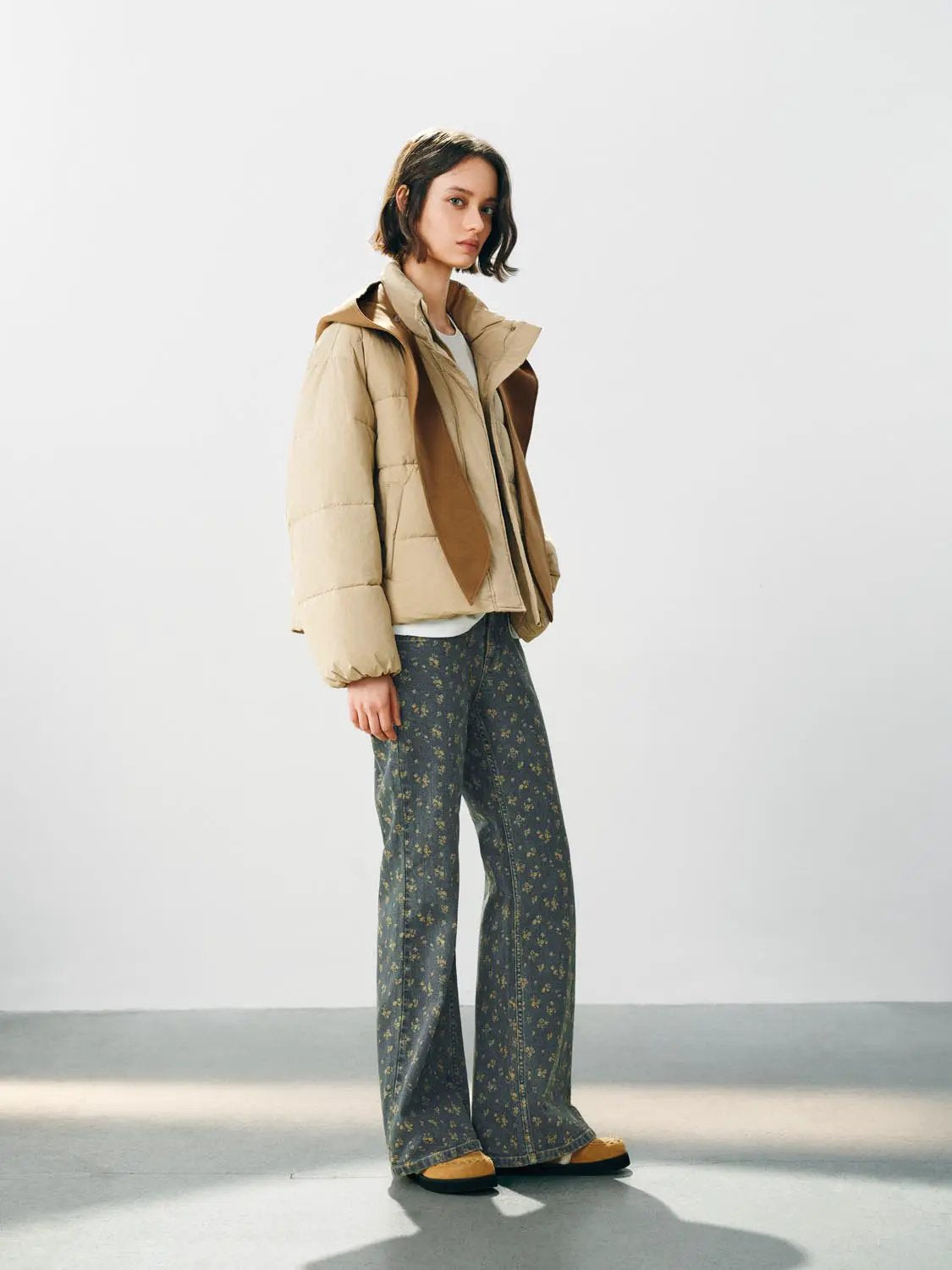 Floral Print High-waisted Wide-leg Cotton Blend Pants