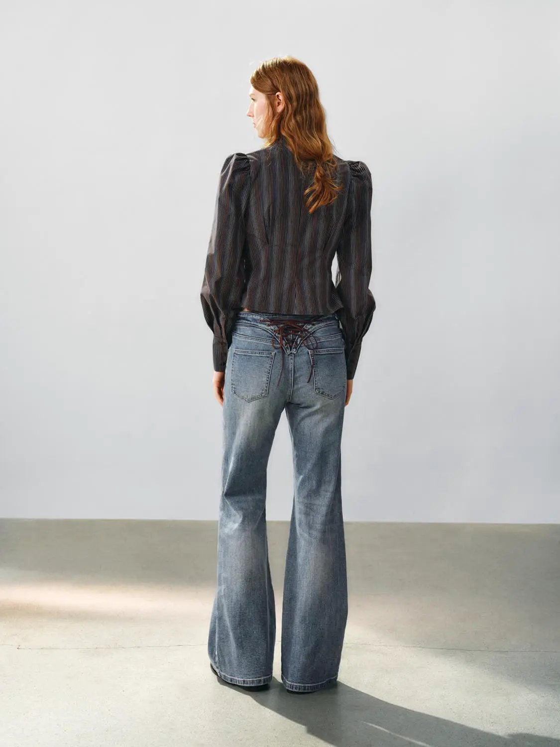 Faded Vintage Washed Mid-rise Flare Cotton Jeans