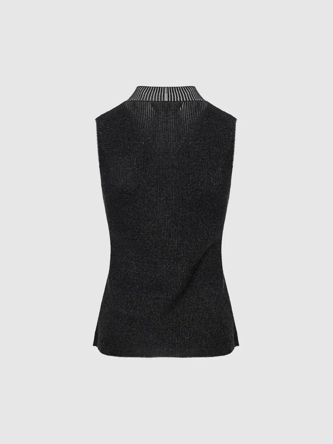 Zip Front Stand Collar Sleeveless Ribbed Knit Cardigan