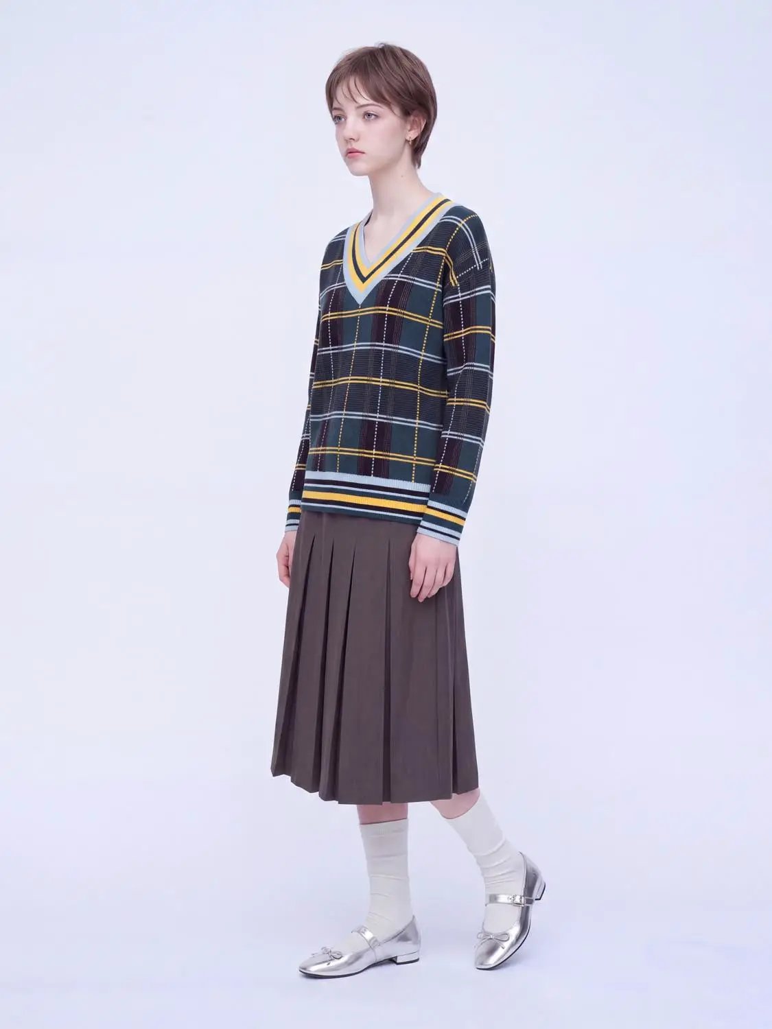 Check Long Sleeve Knitted T-Shirts