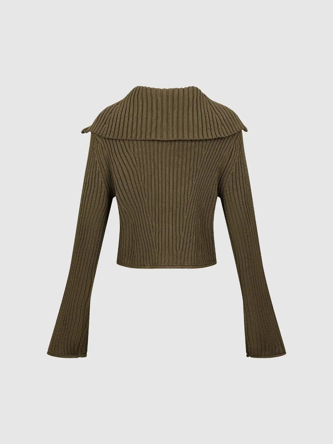 Ribbed Knit Zip Front Collared Long Sleeve Cropped Jacket