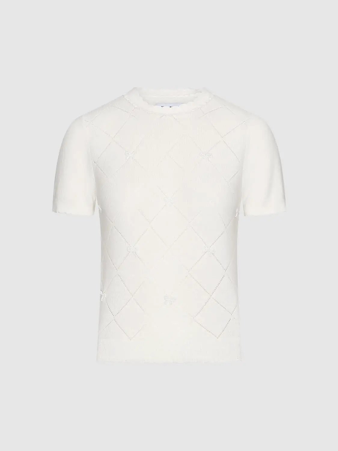 Diamond Grid Openwork Cotton Short Sleeve Knit Top