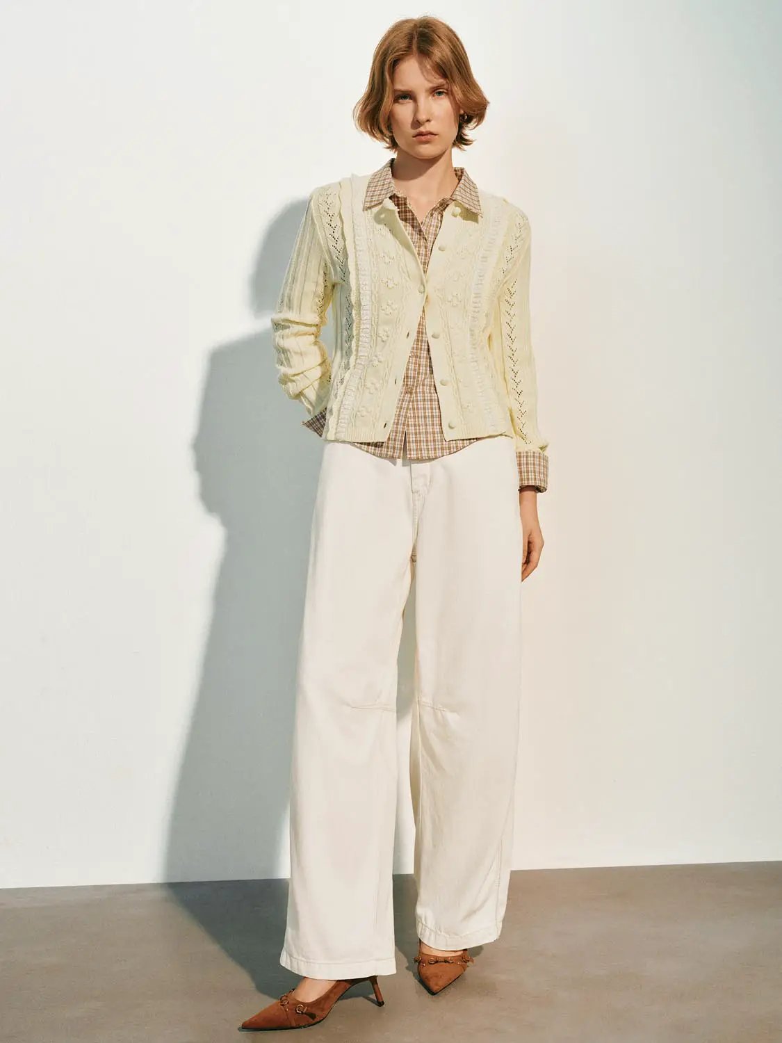 Textured Long Sleeve Cotton Blend Cardigan