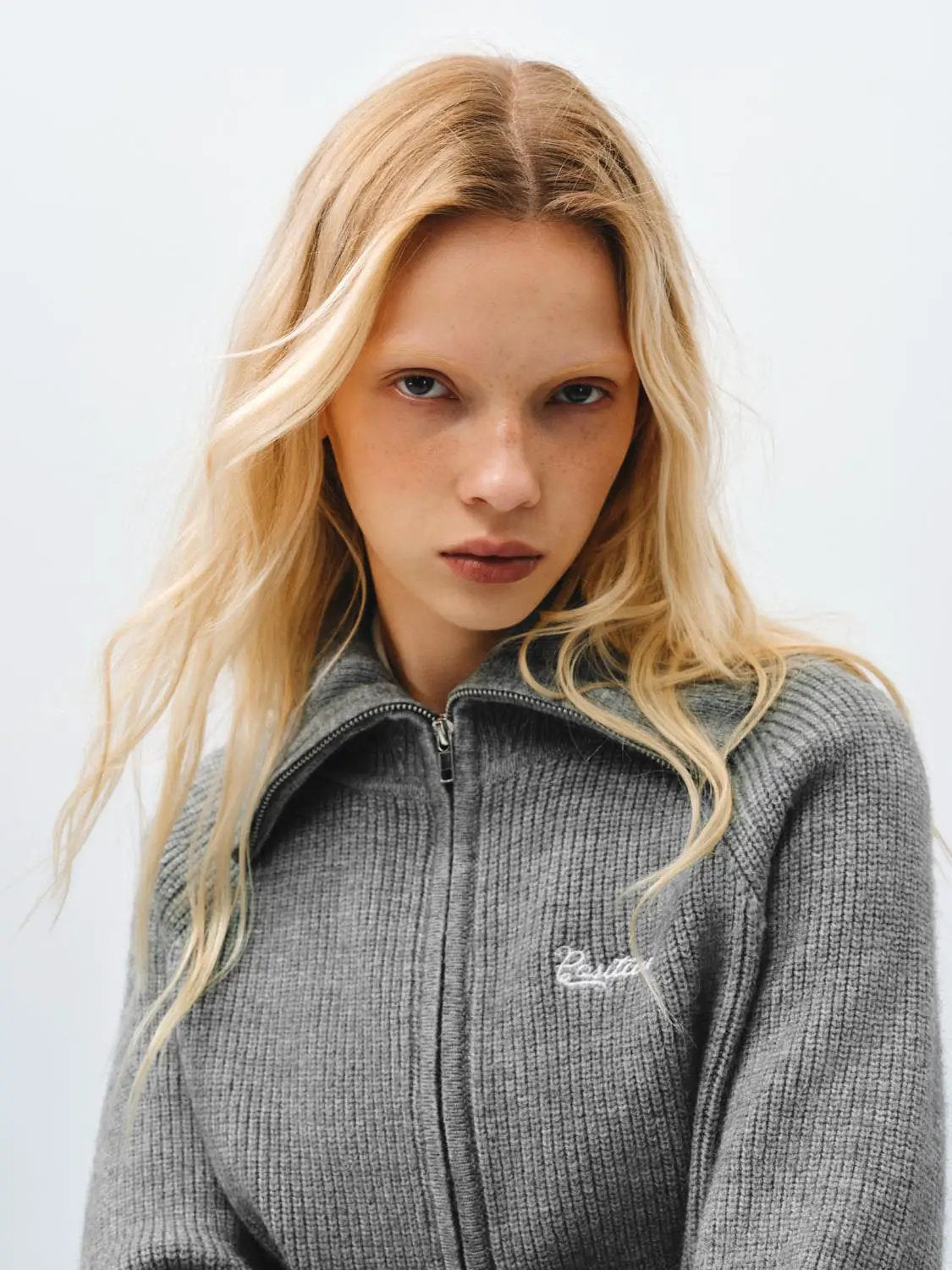 Collar Zip Front Ribbed Long Sleeve Knit Jacket