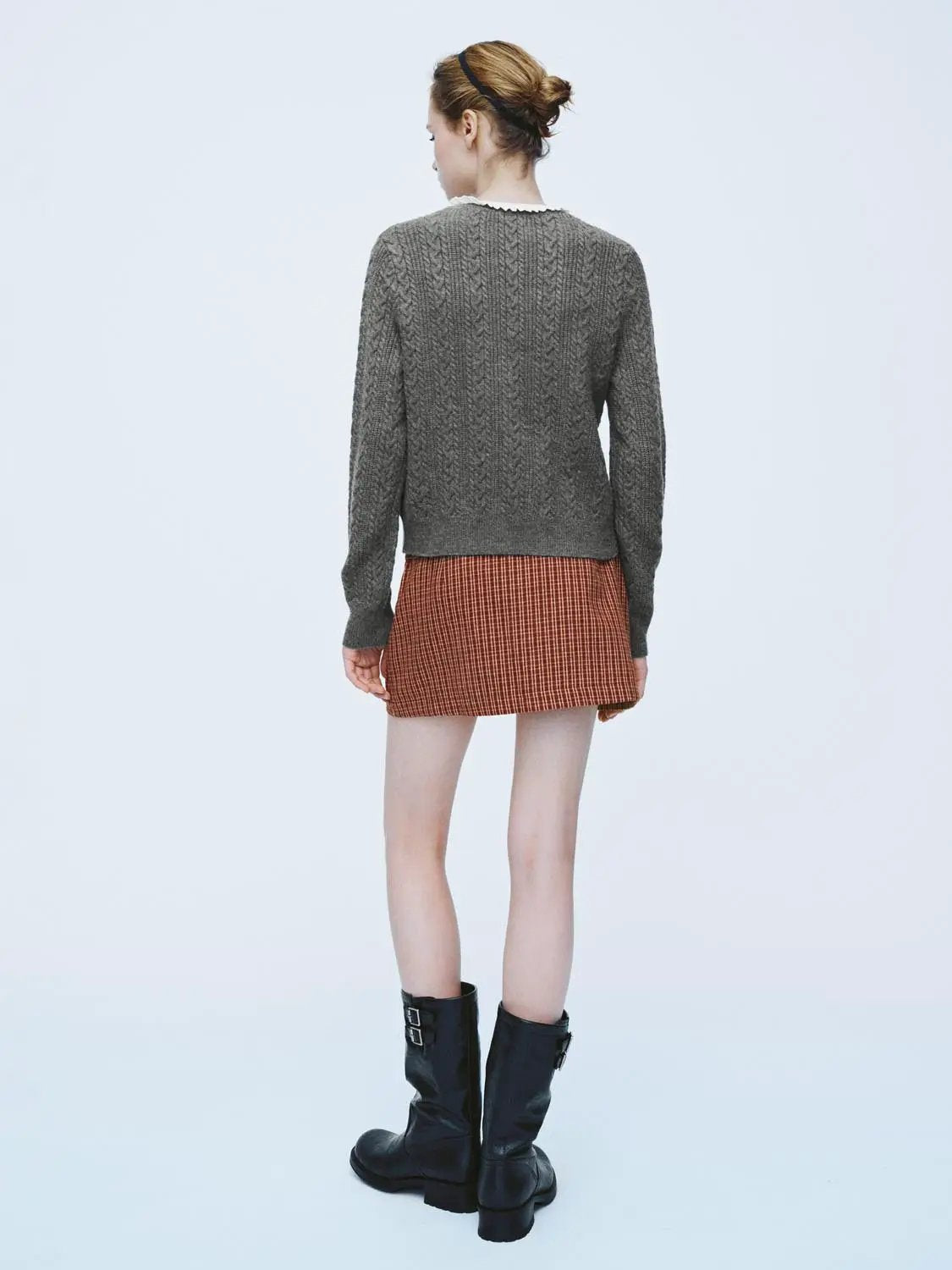 Cable Knit Ruffle Collar Long Sleeve Cardigan