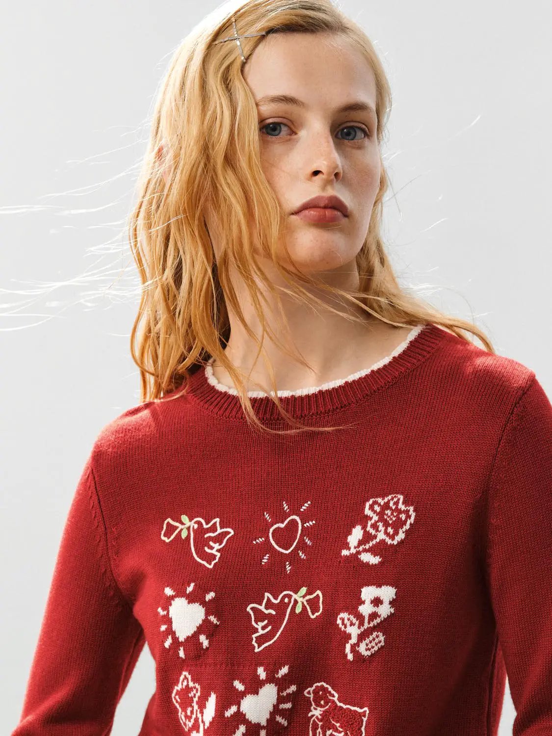 Graphic Crew Neck Long Sleeve Knit Sweater