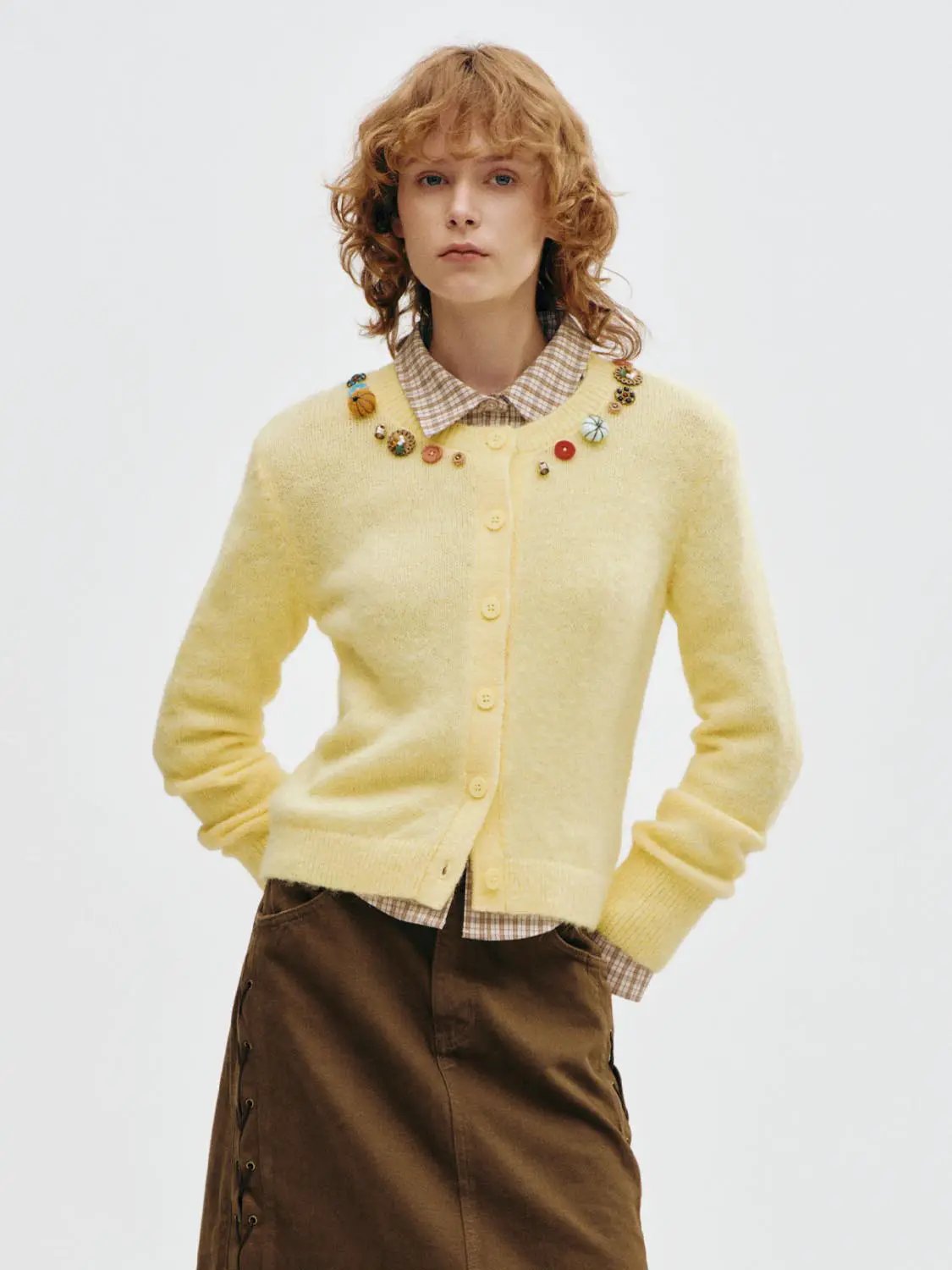 Knitted Bobble Detail Long Sleeve Cardigan