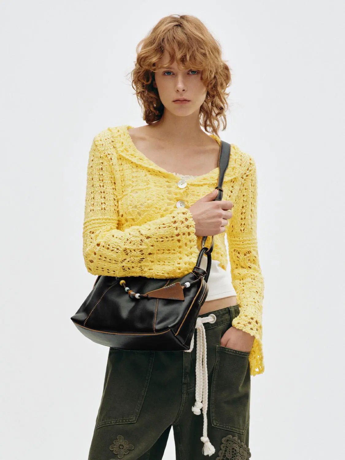 Hollow Out Button Front Long Sleeve Cropped Knit Jacket