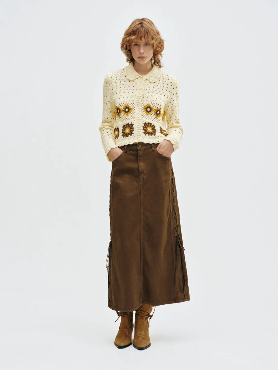 Floral Button Front Long Sleeve Knit Cardigan