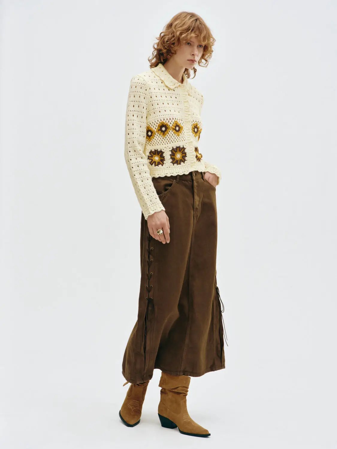 Floral Button Front Long Sleeve Knit Cardigan