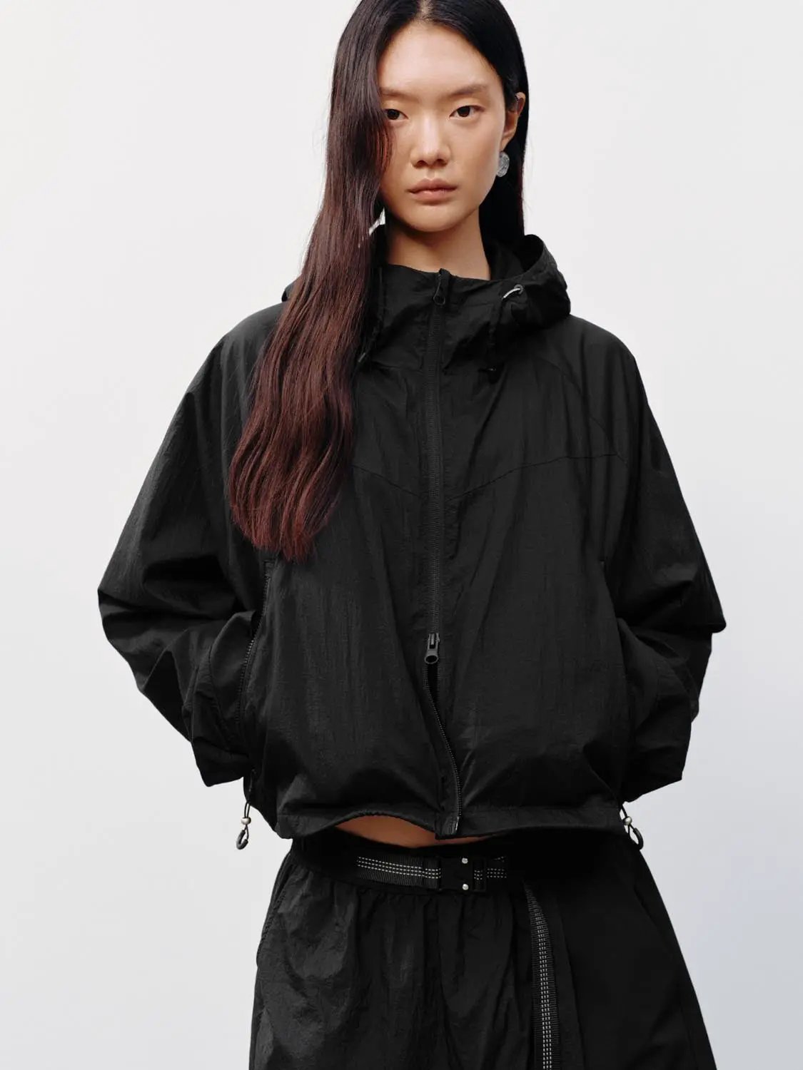 Hooded Long Sleeve Lightweight Cropped Zipper Jacket