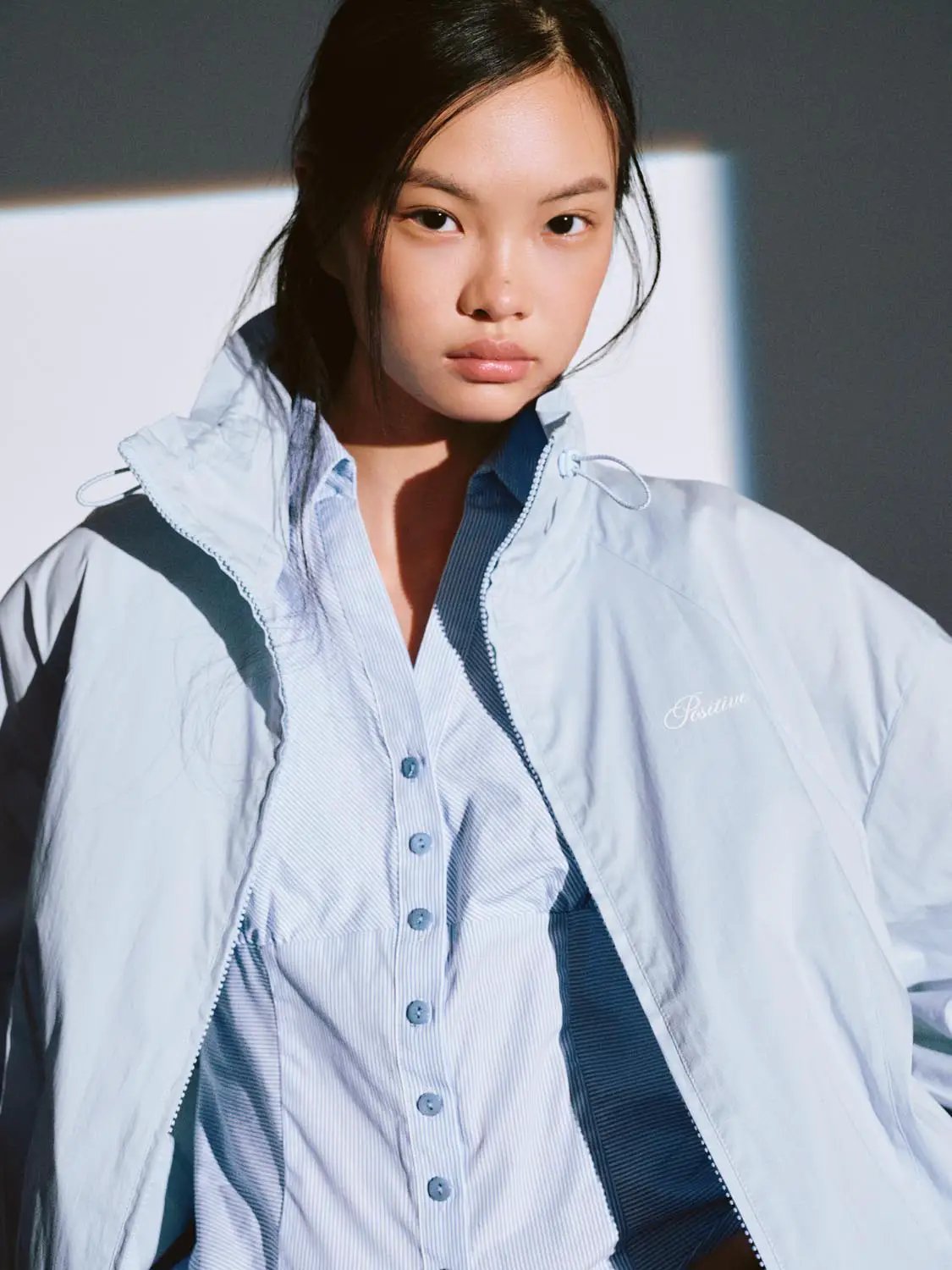 Oversized Shirt Collar Zip Front Cotton Blend Jacket