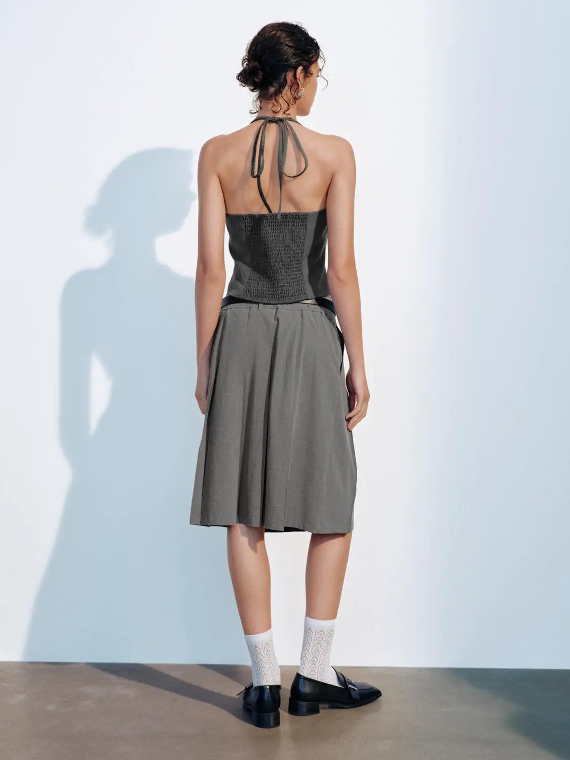 Textured Deep V Waist Detail Vest