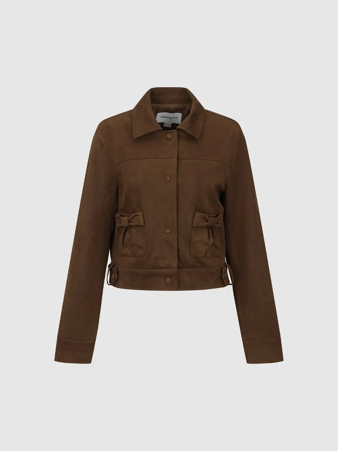Shirt Collar Bow Detail Tie Hem Long Sleeve Jacket