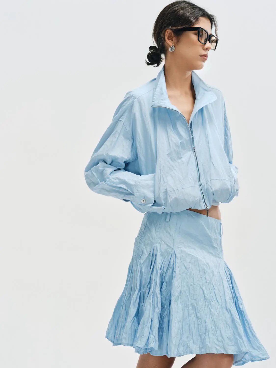 Zip Front Stand Collar Long Sleeve Elasticated Hem Jacket