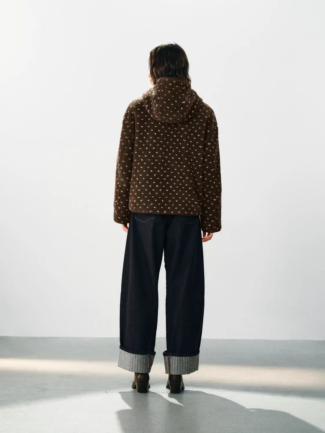 Hooded Textured Button Front Long Sleeve Printed Jacket