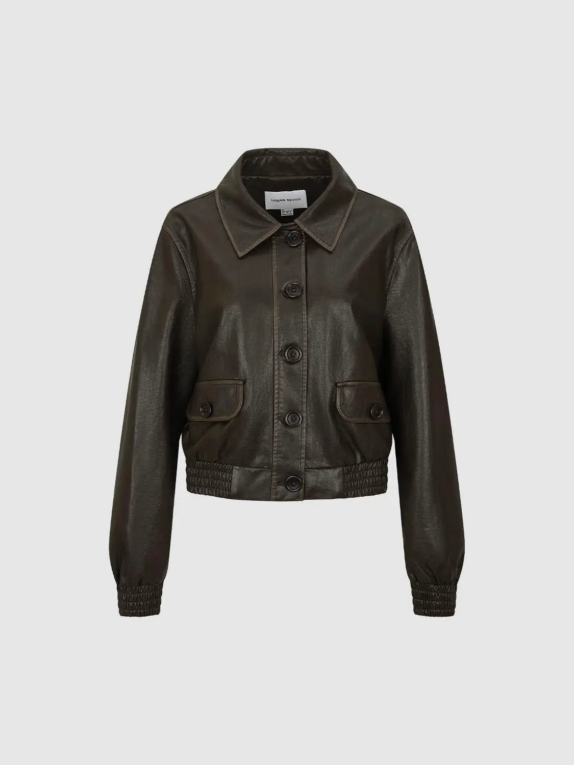 Button Front Elastic Hem Long Sleeve Jacket