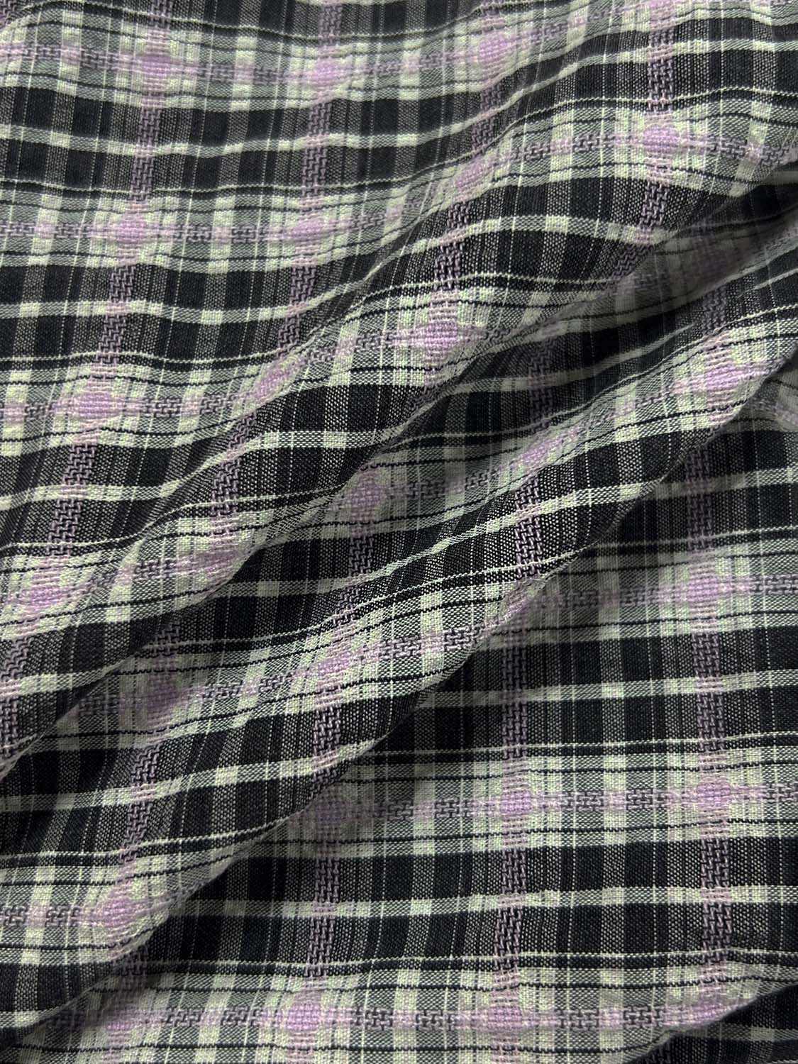 Checked Ruffle Trim Ruched Waist Short Sleeve Blouse