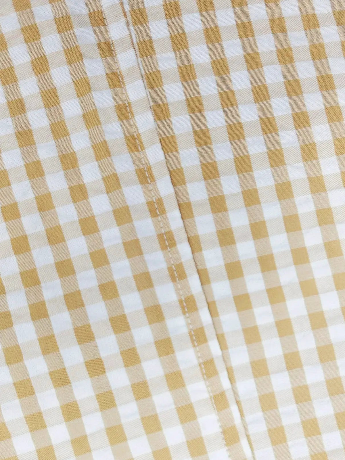 Gingham Ruffle Front Short Sleeve Cotton Shirt