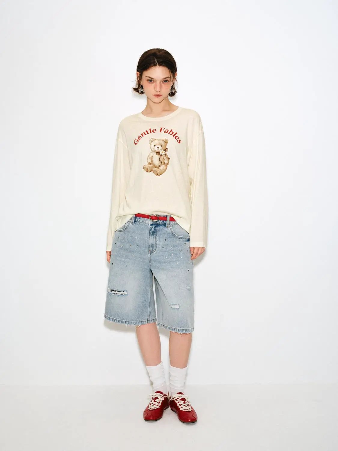 Gentle Fables Teddy Bear Graphic Cotton Blend T-shirt