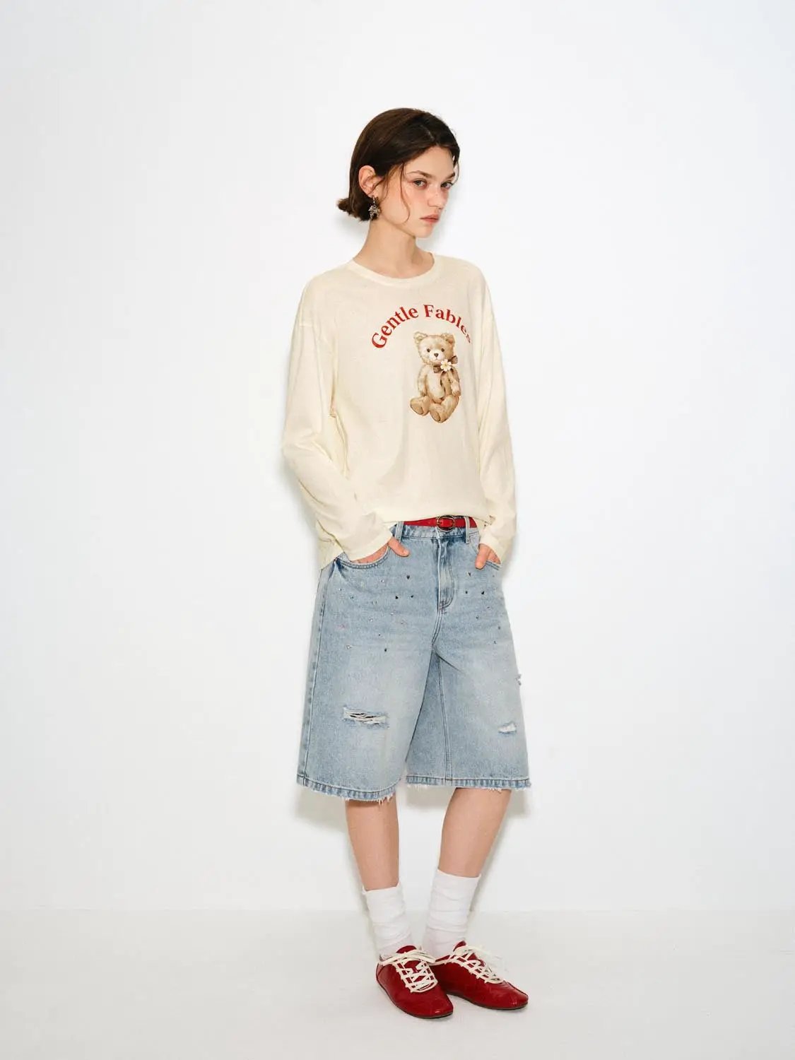 Gentle Fables Teddy Bear Graphic Cotton Blend T-shirt