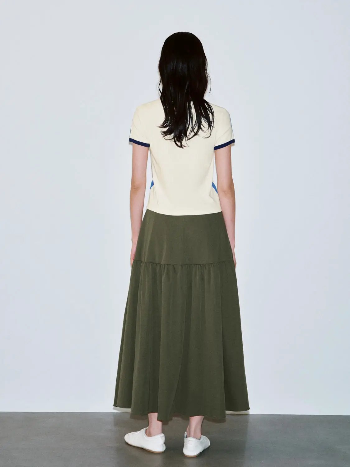 High Waist Bow Drawstring Tiered Ruffle A Line Midi Skirt