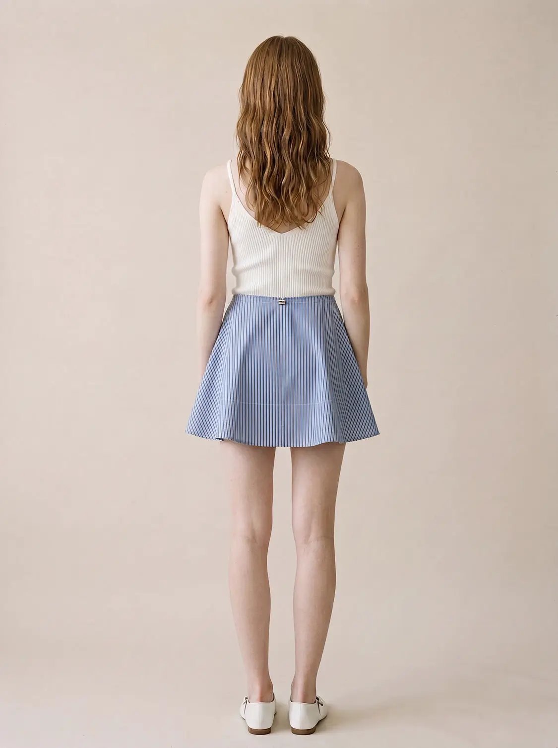Lightweight Striped Pleated A-Line Cotton Mini Skirt