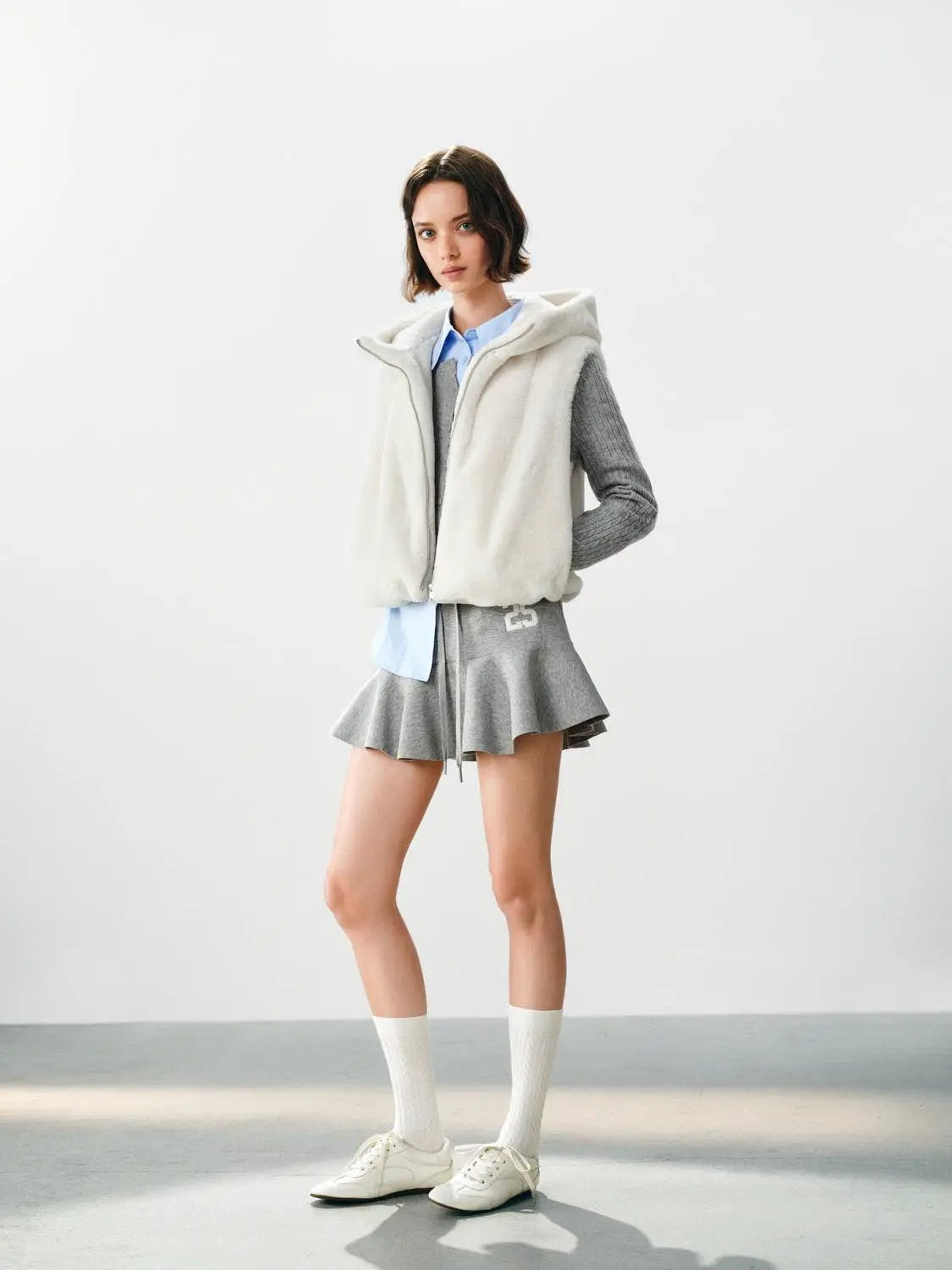 Number Print Ruffled Hem A-Line Drawstring Mini Cotton Skirt