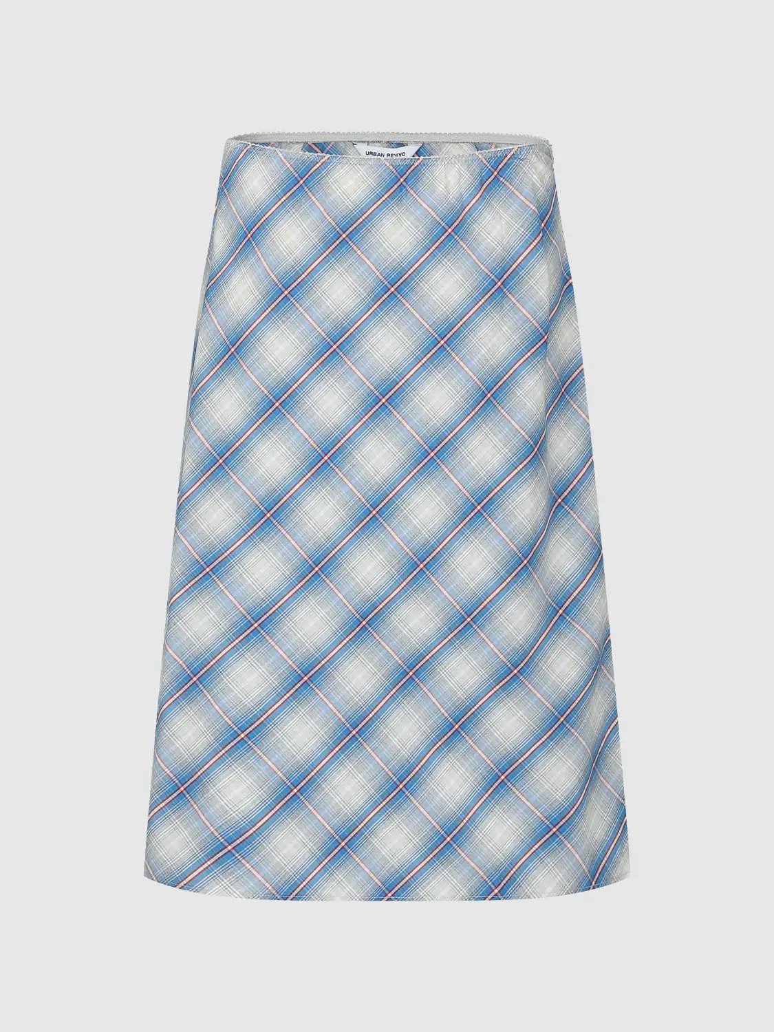 Checked A-Line Cotton Midi Skirt
