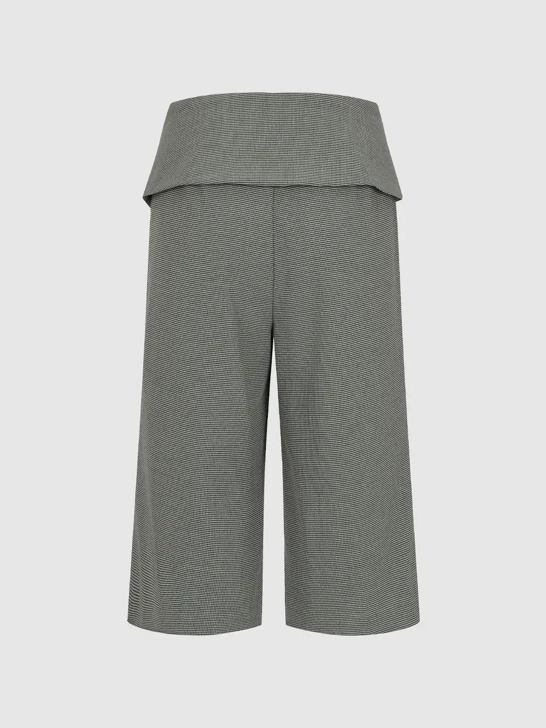 Checked Wrap Front Wide-leg Button Details Pants