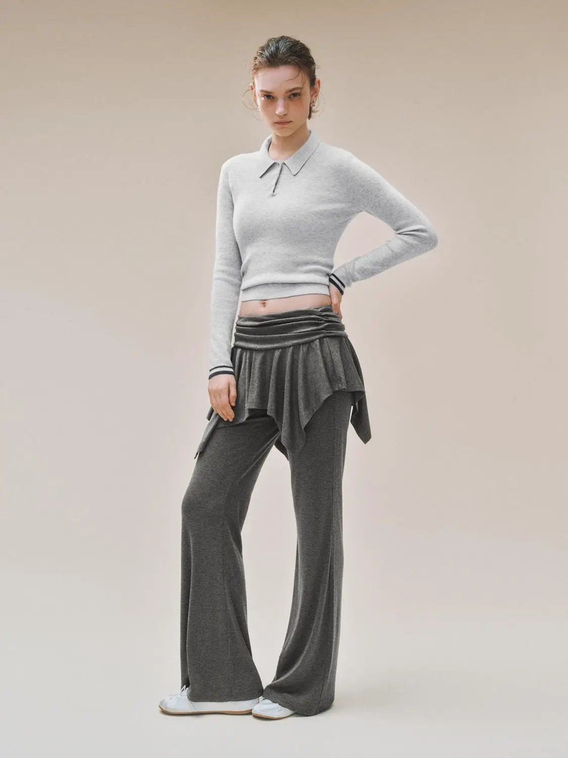 Wrap Waist Dark Grey Layered Flared Pants
