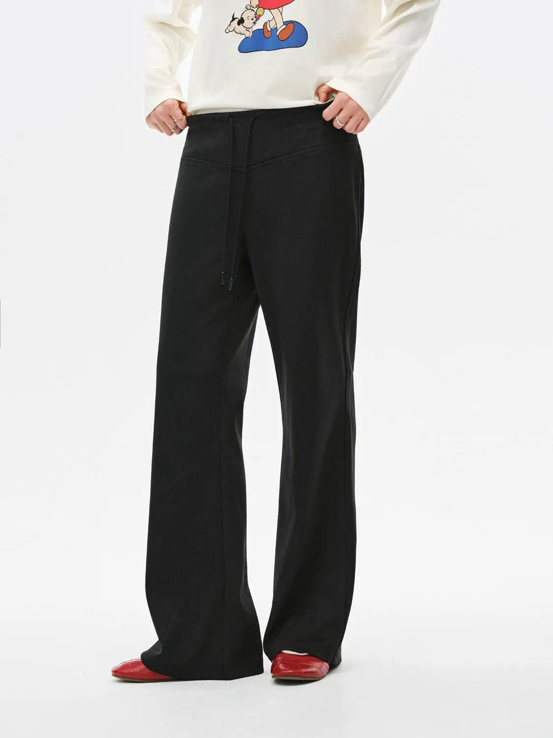 Ribbed Knit Drawstring Waist Flare Pants