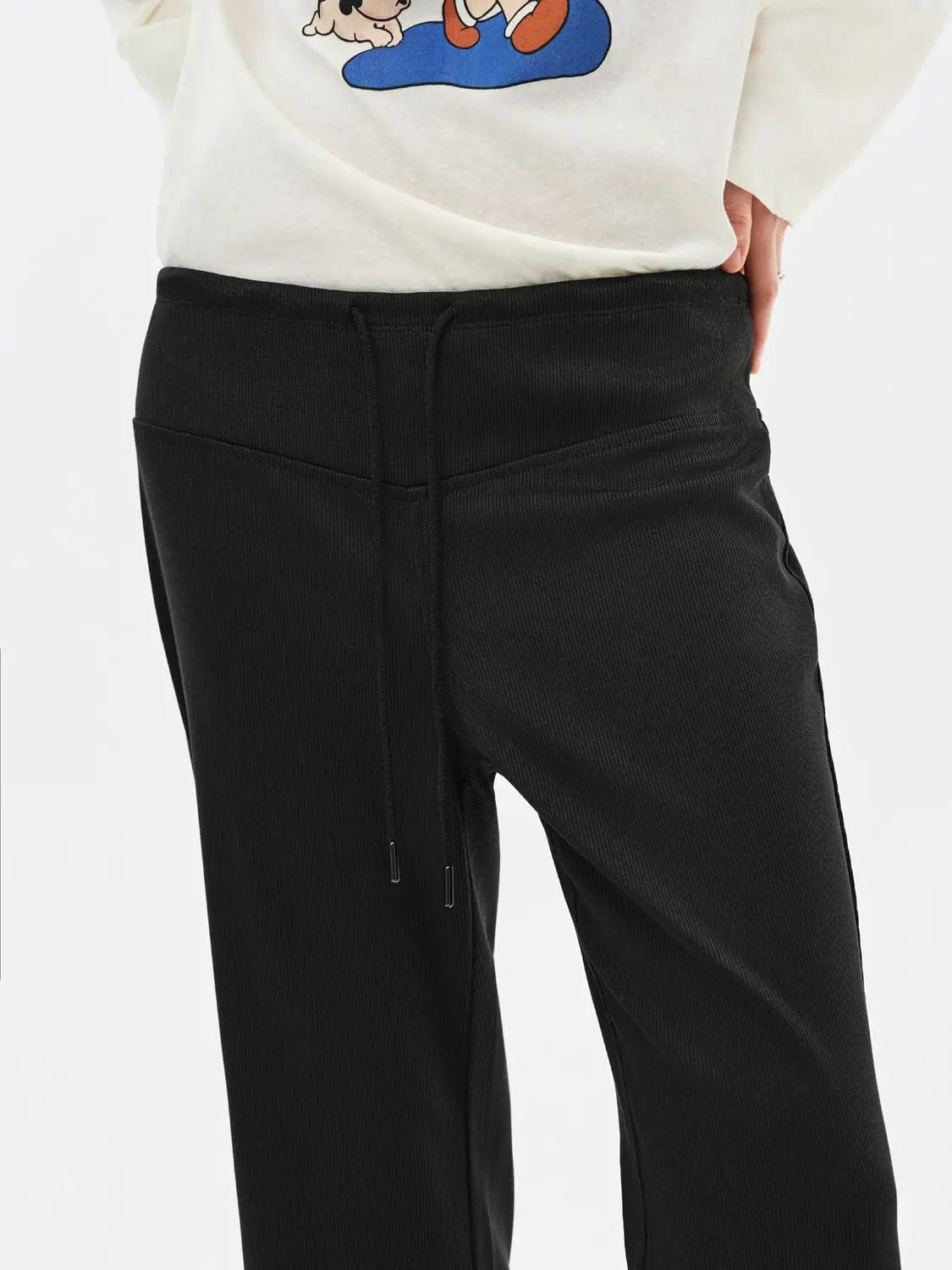 Ribbed Knit Drawstring Waist Flare Pants