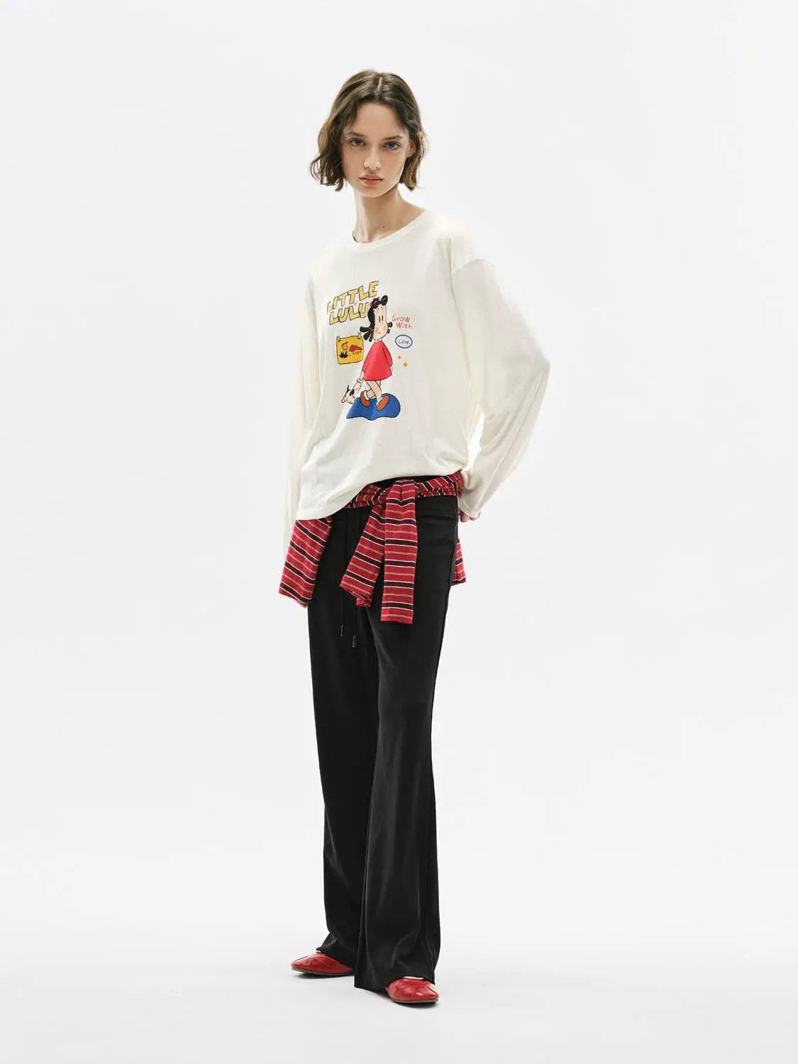Ribbed Knit Drawstring Waist Flare Pants